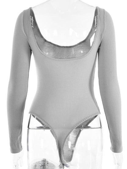 Bodysuits- Long Sleeve Bodysuit in Solid Ribbed- - IndioGear Fashion and Gear