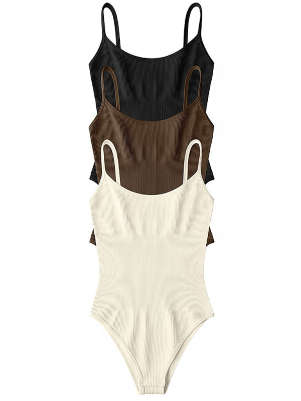 Bodysuits- Ribbed Cami Bodysuit Fitted Top- - IndioGear Clothing and Gear