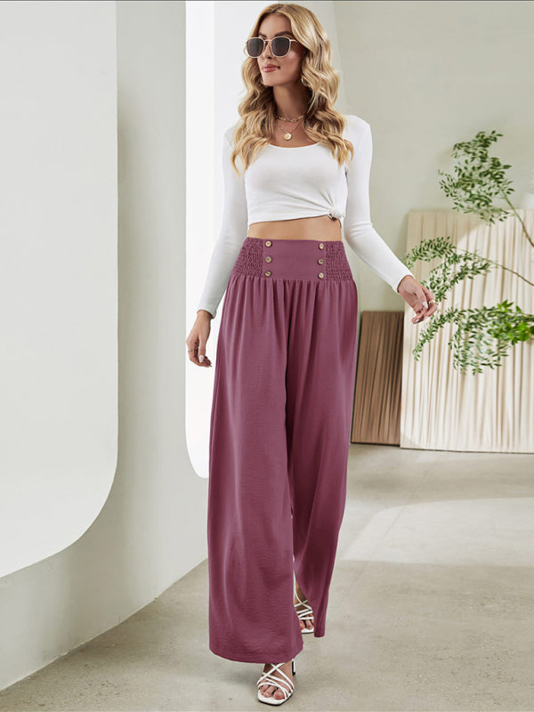 Bottom - Women Pants- High Rise Wide-Leg Trousers - Pants- - IndioGear Fashion and Gear