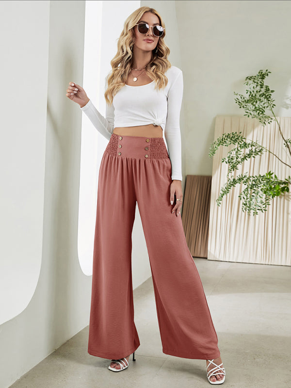 Bottom - Women Pants- High Rise Wide-Leg Trousers - Pants- - IndioGear Fashion and Gear