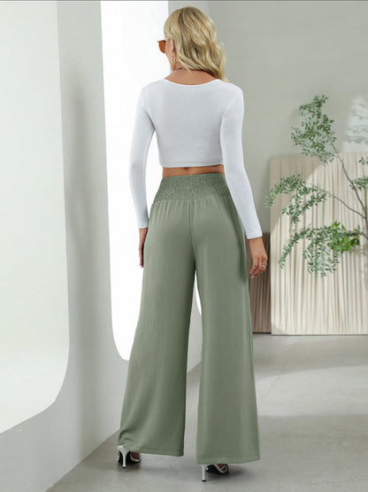 Bottom - Women Pants- High Rise Wide-Leg Trousers - Pants- - IndioGear Fashion and Gear