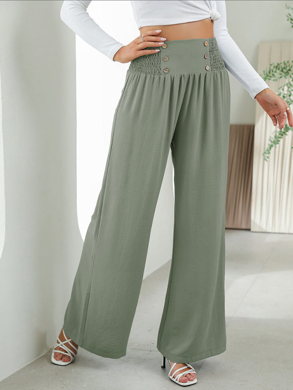 Bottom - Women Pants- High Rise Wide-Leg Trousers - Pants- - IndioGear Fashion and Gear