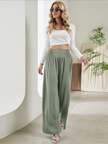 Bottom - Women Pants- High Rise Wide-Leg Trousers - Pants- - IndioGear Fashion and Gear