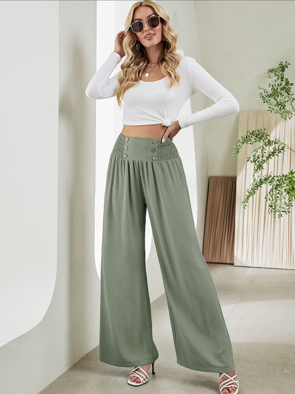 Bottom - Women Pants- High Rise Wide-Leg Trousers - Pants- - IndioGear Fashion and Gear