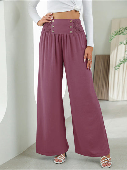 Bottom - Women Pants- High Rise Wide-Leg Trousers - Pants- - IndioGear Fashion and Gear