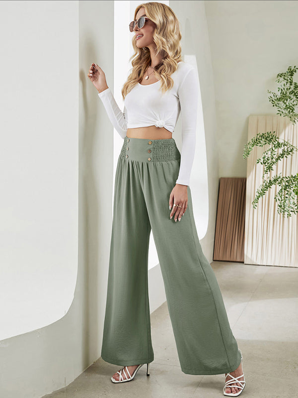 Bottom - Women Pants- High Rise Wide-Leg Trousers - Pants- - IndioGear Fashion and Gear