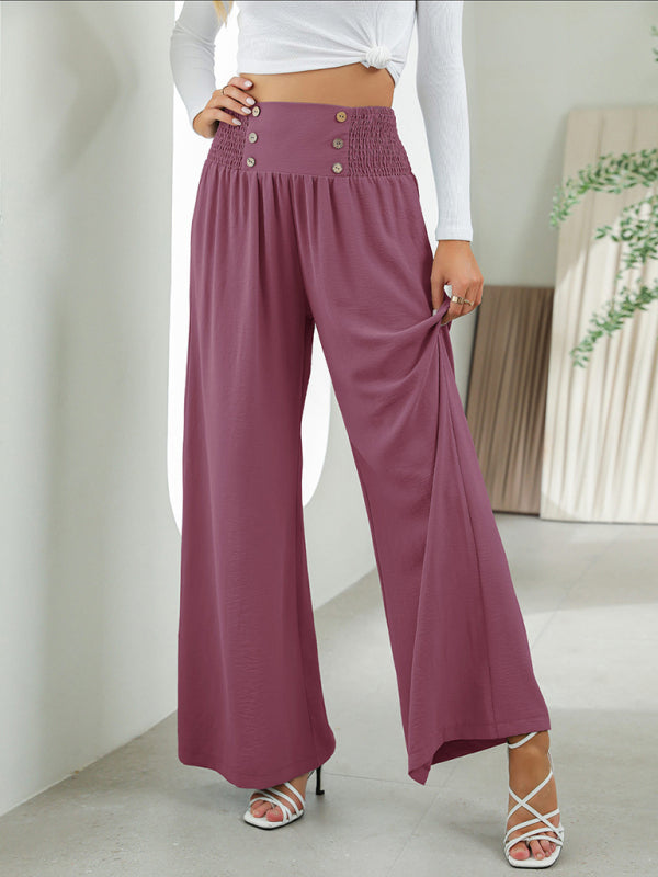 Bottom - Women Pants- High Rise Wide-Leg Trousers - Pants- Purple- IndioGear Fashion and Gear