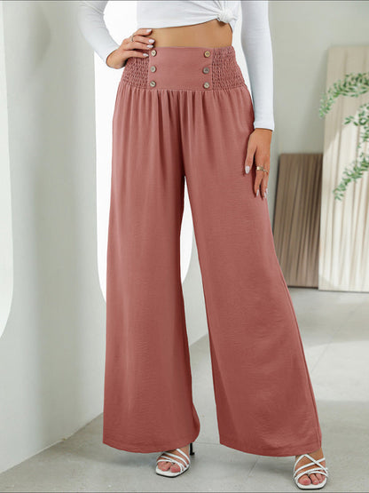 Bottom - Women Pants- High Rise Wide-Leg Trousers - Pants- Red Wood- IndioGear Fashion and Gear