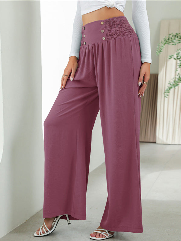 Bottom - Women Pants- High Rise Wide-Leg Trousers - Pants- - IndioGear Fashion and Gear