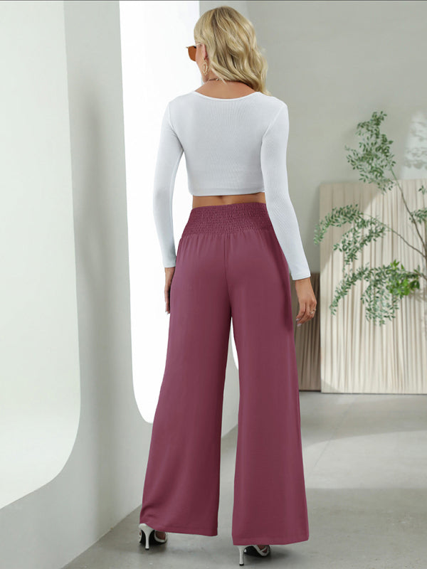 Bottom - Women Pants- High Rise Wide-Leg Trousers - Pants- - IndioGear Fashion and Gear