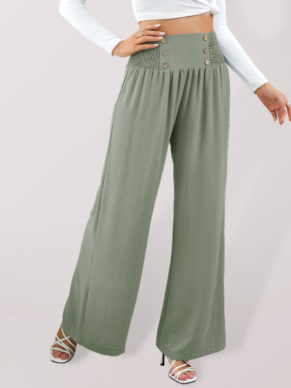 Bottom - Women Pants- High Rise Wide-Leg Trousers - Pants- Green- IndioGear Fashion and Gear