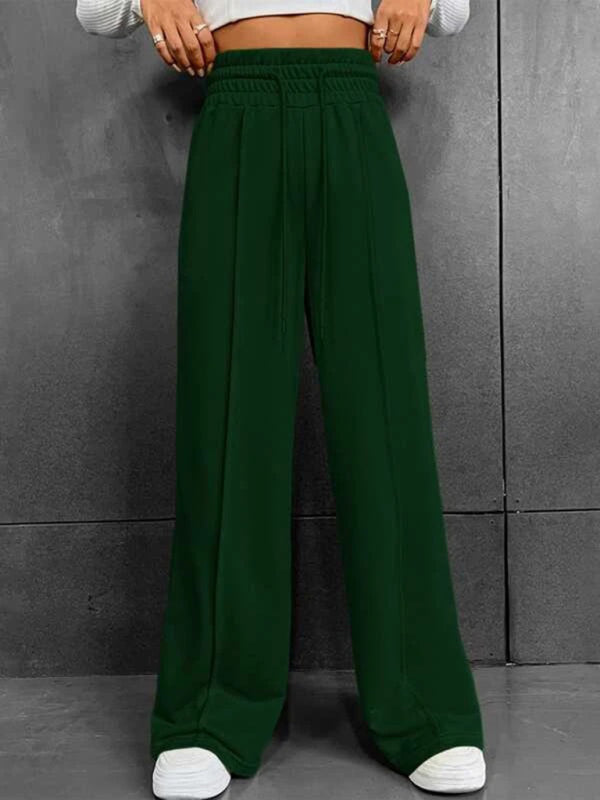 Bottoms- Solid Wide-Leg Pants - Wide Waistband High-Rise Trousers- - IndioGear Fashion and Gear