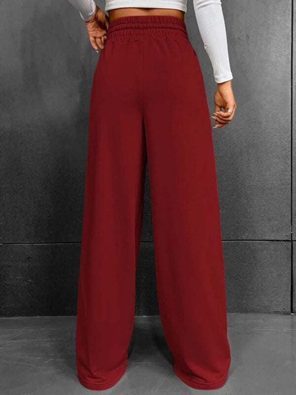 Bottoms- Solid Wide-Leg Pants - Wide Waistband High-Rise Trousers- - IndioGear Fashion and Gear