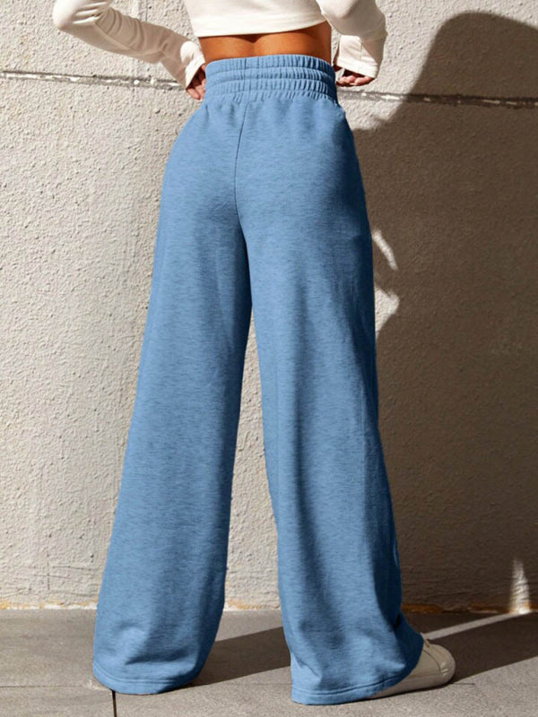 Bottoms- Solid Wide-Leg Pants - Wide Waistband High-Rise Trousers- - IndioGear Fashion and Gear