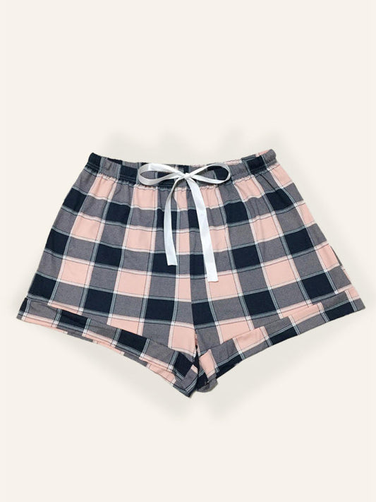 Boyshorts- Women's Adjustable Waist Plaid Print Boyshorts - Plus-Size Shorts- Pink- IndioGear Fashion and Gear