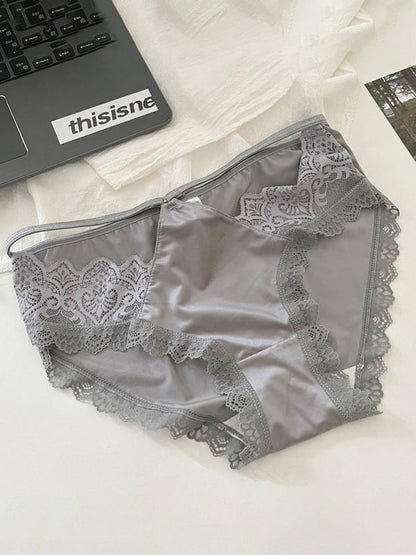 Briefs- Satin Lace Panty Briefs for Women- Grey- IndioGear Fashion and Gear