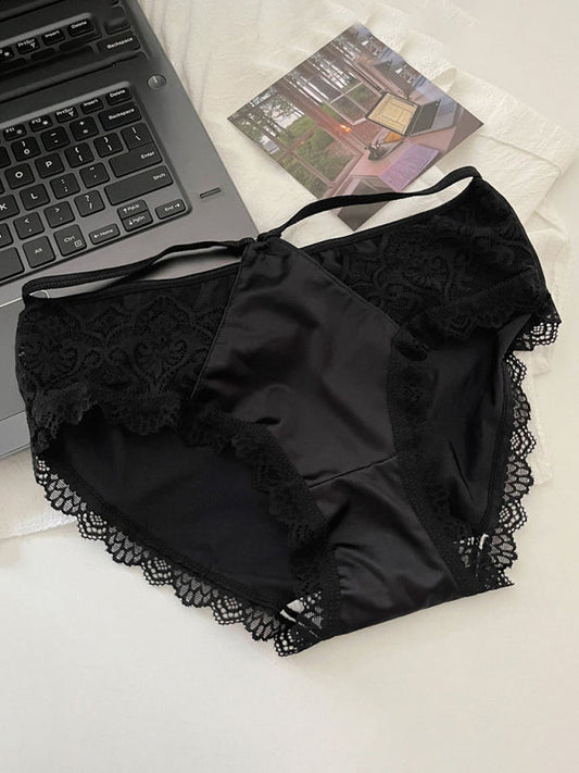 Briefs- Satin Lace Panty Briefs for Women- Black- IndioGear Fashion and Gear