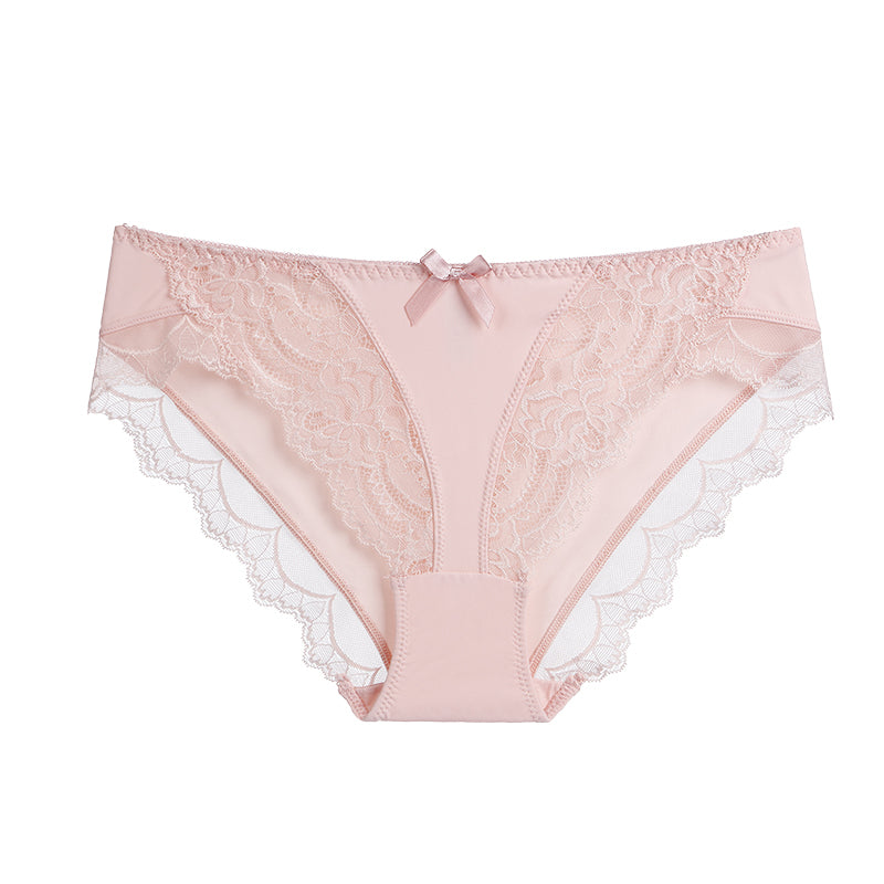 Briefs- Women's Floral Lace Low-Waist Panty Briefs- Pastel pink- IndioGear Fashion and Gear