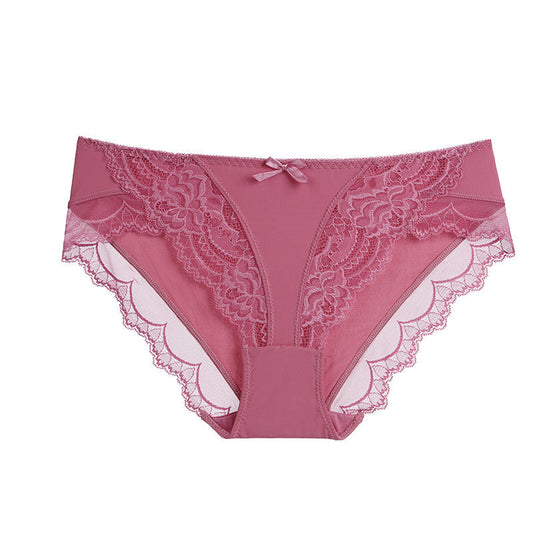 Briefs- Women's Floral Lace Low-Waist Panty Briefs- Hot pink- IndioGear Fashion and Gear