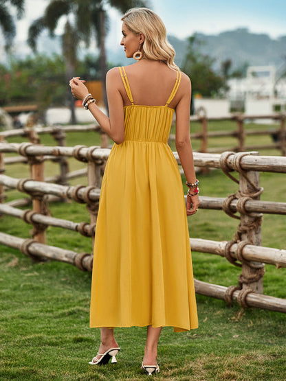 Cami Dresses- Elegant Summer Solid A-Line Cami Knot Midi Dress- - IndioGear Fashion and Gear