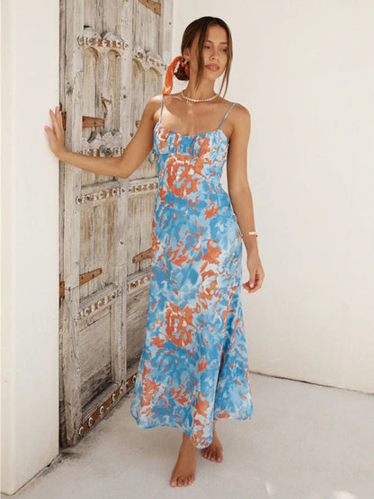 Robe longue caraco florale dos nu pour Garden Party