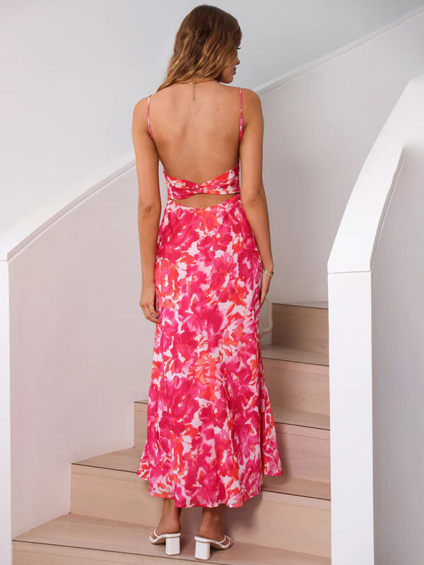 Robe longue caraco florale dos nu pour Garden Party