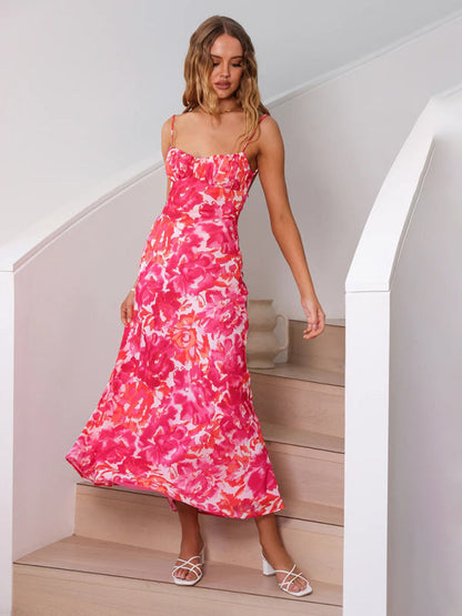 Robe longue caraco florale dos nu pour Garden Party