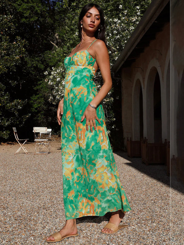 Robe longue caraco florale dos nu pour Garden Party