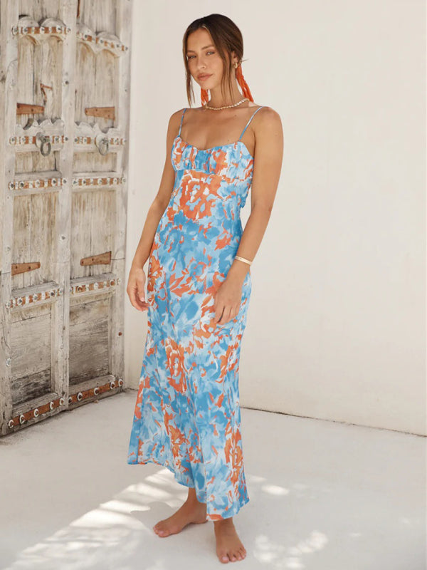 Robe longue caraco florale dos nu pour Garden Party