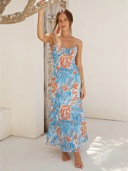 Robe longue caraco florale dos nu pour Garden Party