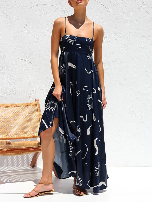 Cami Dresses- Summer Black Print A-Line Cami Maxi Dress- - IndioGear Fashion and Gear