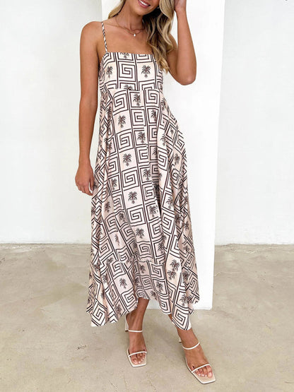 Cami Dresses- Summer Black Print A-Line Cami Maxi Dress- - IndioGear Fashion and Gear