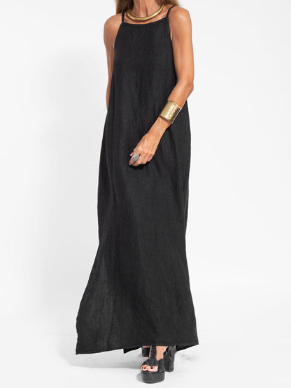 Cami Maxi Dress- Essential Solid Cotton Cami Tunic Maxi Dress- - IndioGear Fashion and Gear