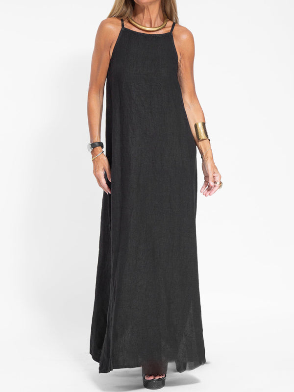 Cami Maxi Dress- Essential Solid Cotton Cami Tunic Maxi Dress- - IndioGear Fashion and Gear