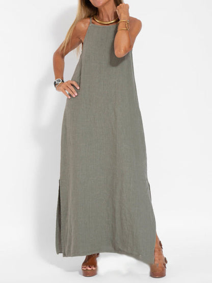 Cami Maxi Dress- Essential Solid Cotton Cami Tunic Maxi Dress- - IndioGear Fashion and Gear