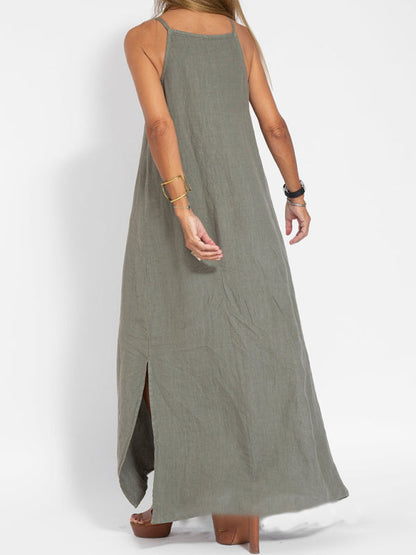 Cami Maxi Dress- Essential Solid Cotton Cami Tunic Maxi Dress- - IndioGear Fashion and Gear