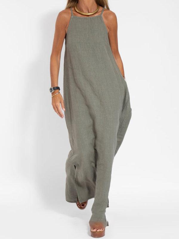 Cami Maxi Dress- Essential Solid Cotton Cami Tunic Maxi Dress- - IndioGear Fashion and Gear