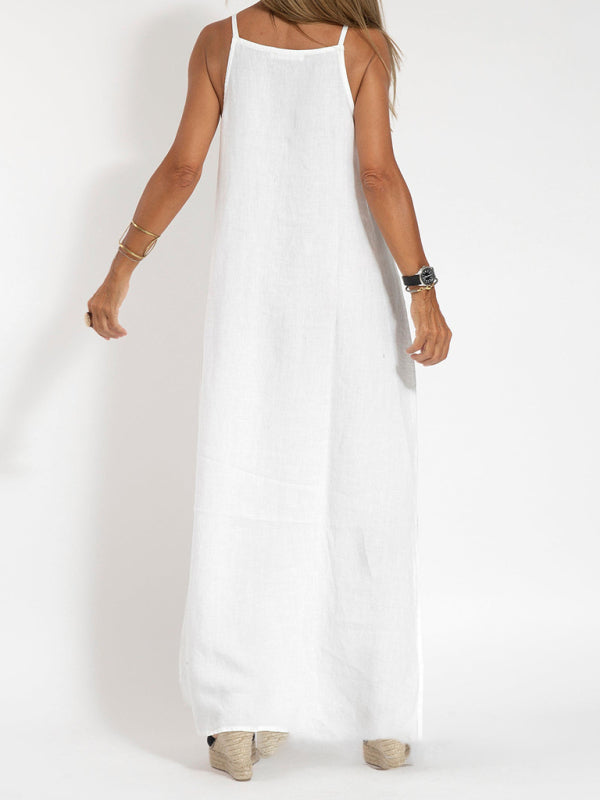 Cami Maxi Dress- Essential Solid Cotton Cami Tunic Maxi Dress- - IndioGear Fashion and Gear