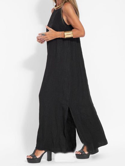 Cami Maxi Dress- Essential Solid Cotton Cami Tunic Maxi Dress- - IndioGear Fashion and Gear