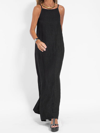 Cami Maxi Dress- Essential Solid Cotton Cami Tunic Maxi Dress- - IndioGear Fashion and Gear