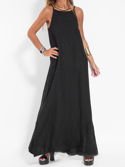 Cami Maxi Dress- Essential Solid Cotton Cami Tunic Maxi Dress- - IndioGear Fashion and Gear