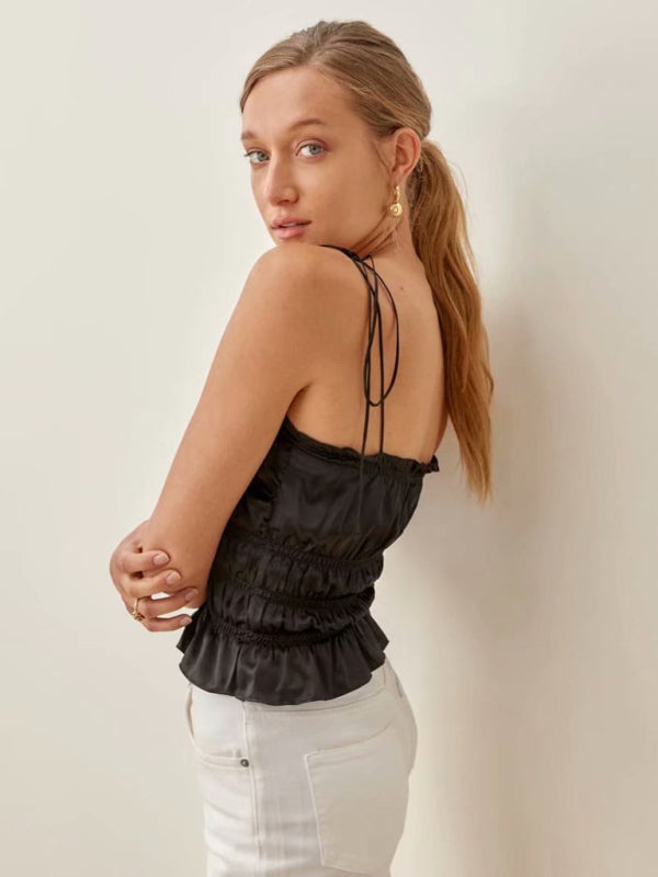 Cami Tops- Glamorous Satin Cami Top with Delicate Gather- - IndioGear Clothing and Gear