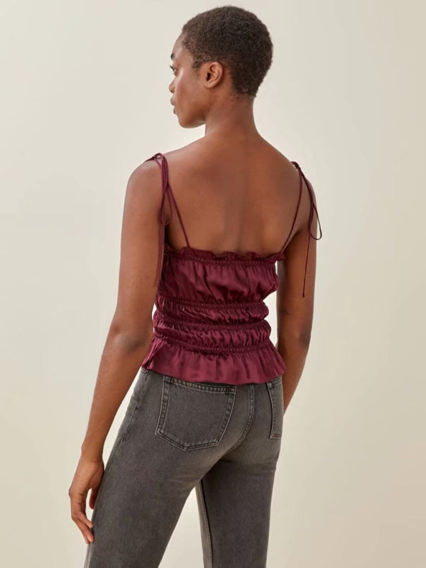 Cami Tops- Glamorous Satin Cami Top with Delicate Gather- - IndioGear Clothing and Gear