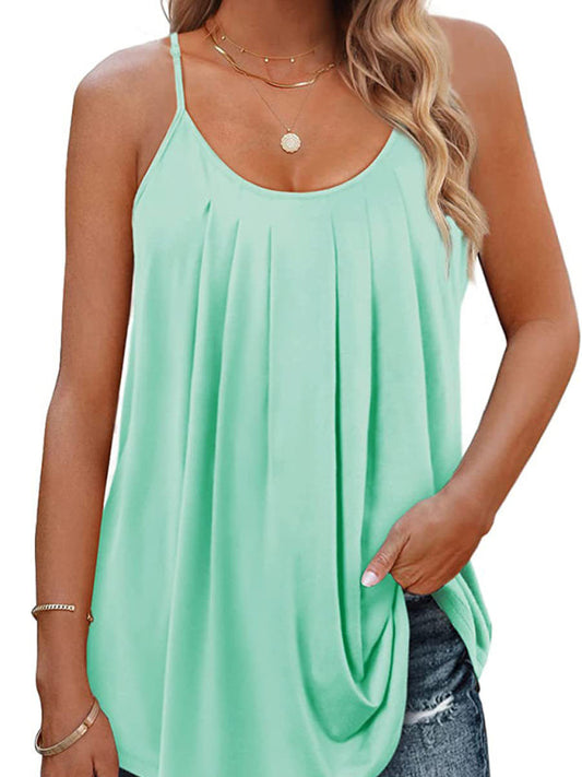 Cami Tops- Oversized Sleeveless Cami Top in Solid Cotton for Summer- Pale green- IndioGear Fashion and Gear