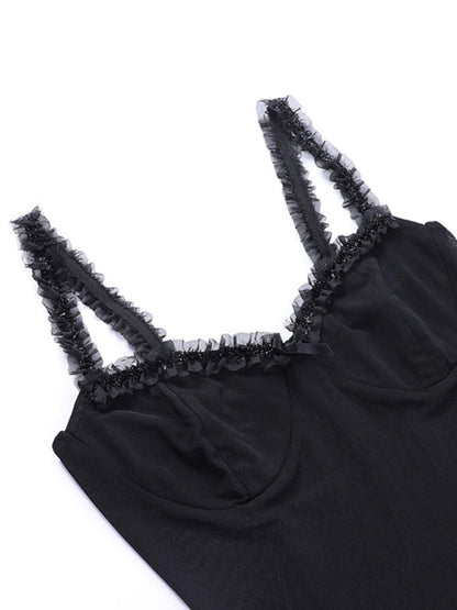 Cami Tops- Sheer Ruffle Cami Bustier- - IndioGear Fashion and Gear