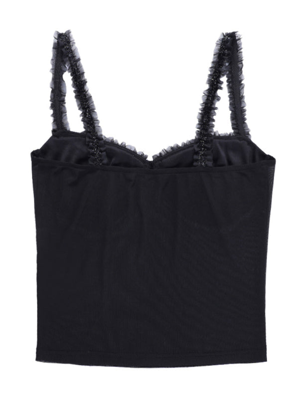 Cami Tops- Sheer Ruffle Cami Bustier- - IndioGear Fashion and Gear