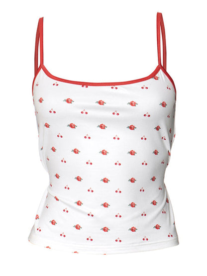 Camis- Cherry Printed Cami Tie-Back Summer Top- - IndioGear Fashion and Gear