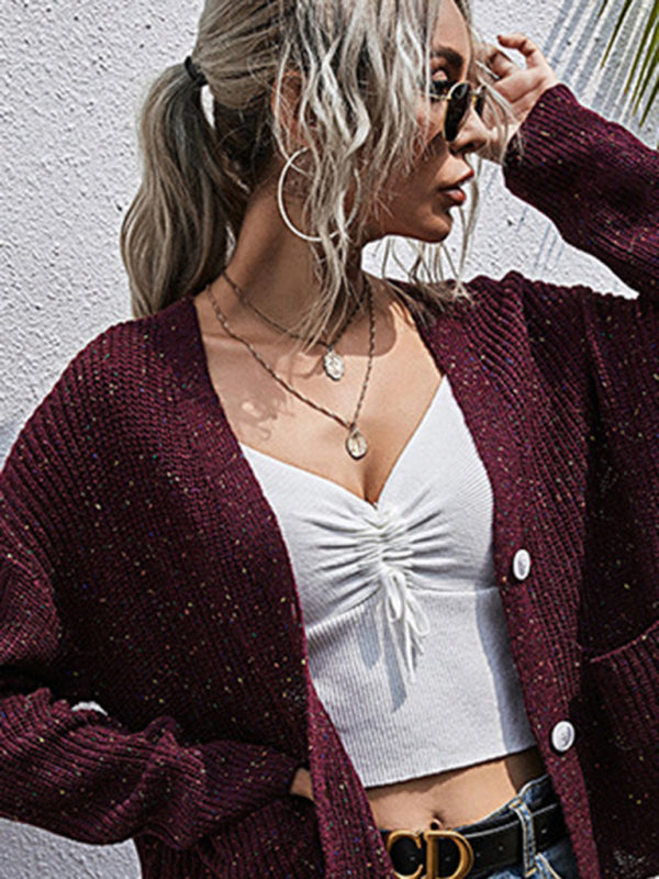 Cardigans- Autumn Sparkly Knit Cardigan Sweater- - IndioGear Clothing and Gear