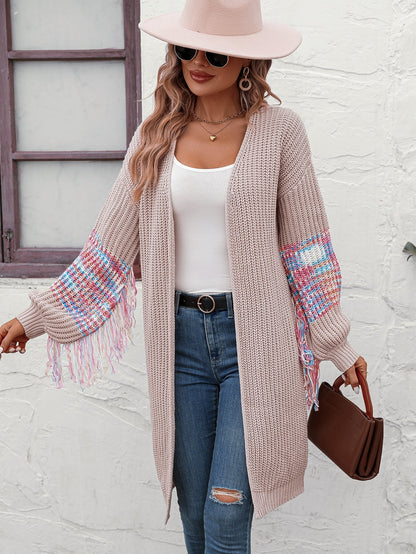 Cardigans- Duster Knit Cardigan - Winter Fringe Coat- - IndioGear Fashion and Gear