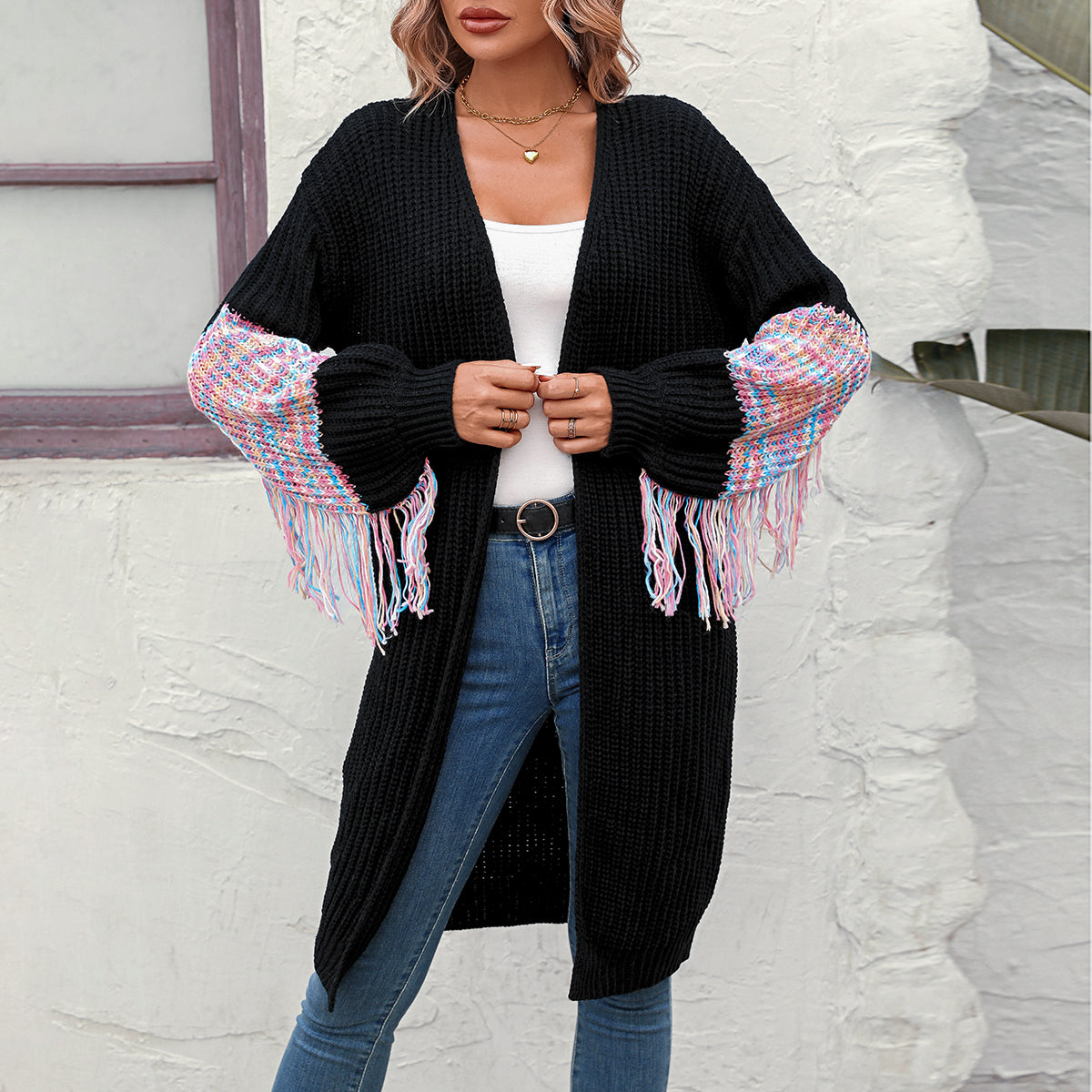 Cardigans- Duster Knit Cardigan - Winter Fringe Coat- - IndioGear Fashion and Gear